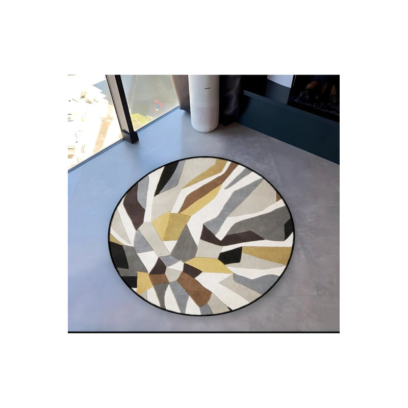 Gray Abstract Patterned Round Woven Base Modern Decorative Carpet, Round 3'4"