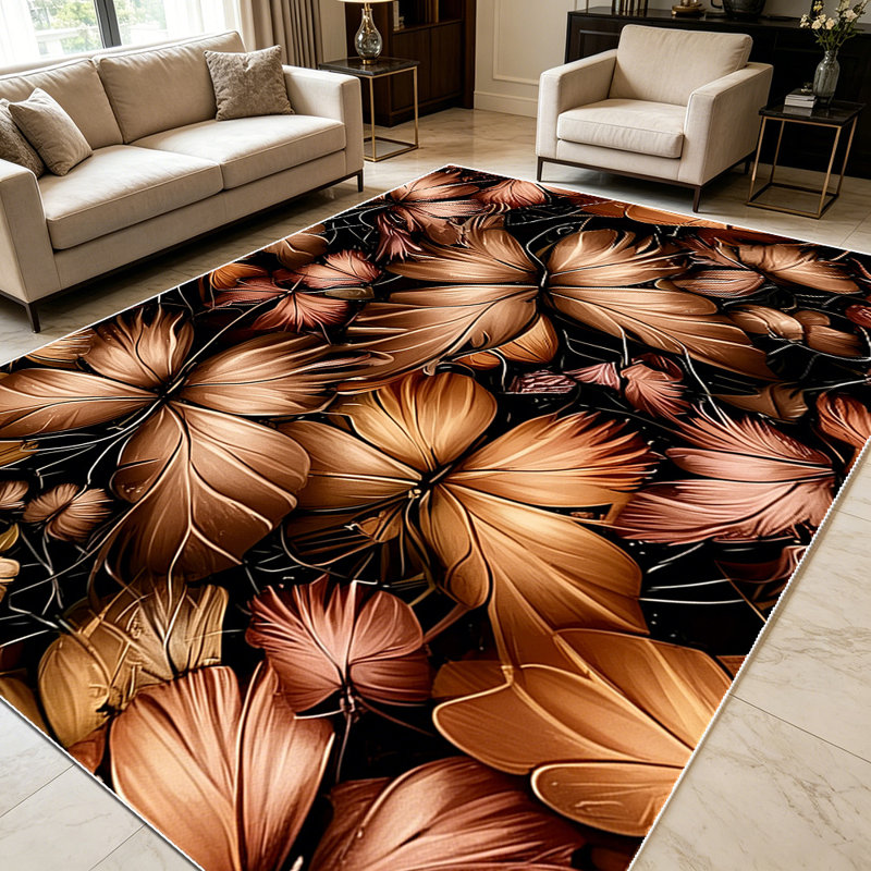 1PC Vintage Bronze Tropical Palm Leaf Floral area rugs for Living Room, Soft and Comfortable, Suitable for all seasons, easy-to-maintain, machine washable Indoor floor mat, Under Table Farmhouse suitable for living room, dining area, bedroom,