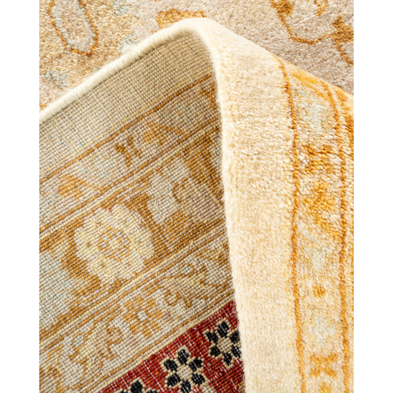 Tapis ivoire noué à la main de conception unique 8 pi 1 po x 10 pi 2 po Hitas Mogul