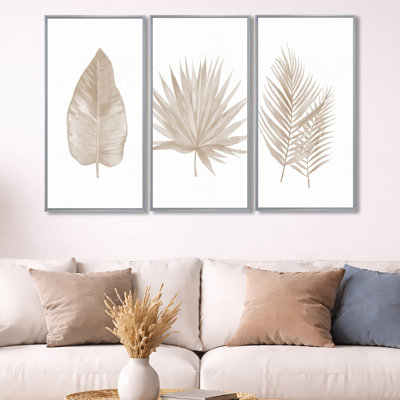 «Tropical Leaf», ensemble d'art mural sur toile, impression de décoration botanique beige - feuilles beige tropical
