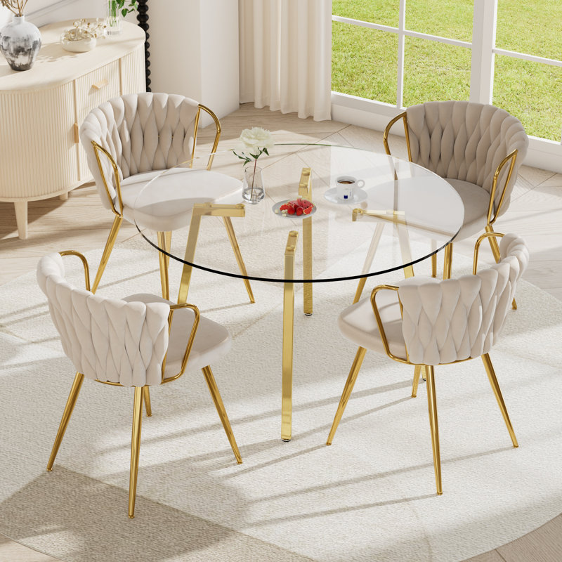 Ensemble de table de salle à manger 5 pièces, H 29,5 po x l 42 po x P 42 po, Beige