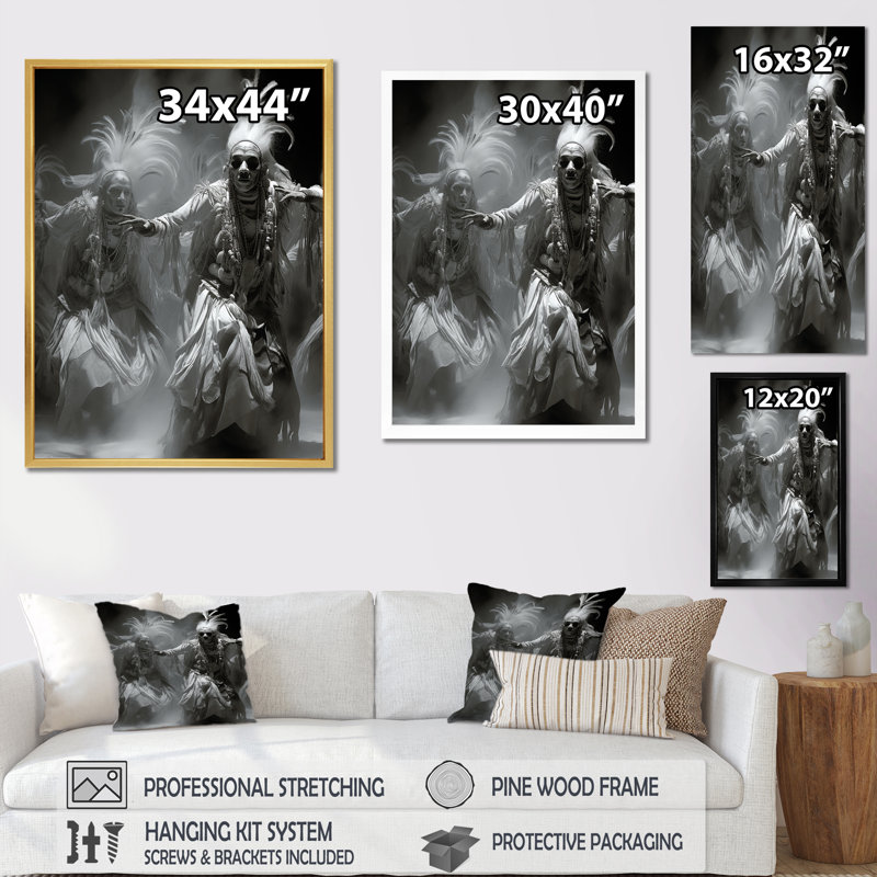 Native American Dance Spirits Black and White Canvas Print