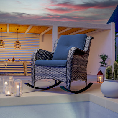 Outdoor Patio Wicker Rocking Chair with Cushions by Red Barrel Studio