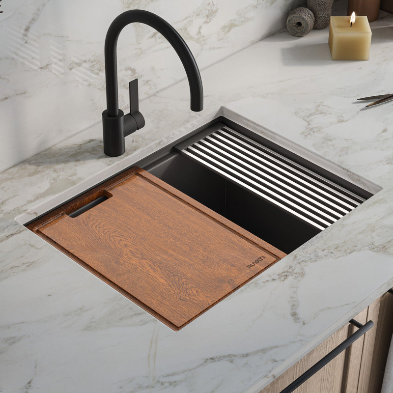 Ruvati 25-inch epiRock Workstation Undermount Laundry Sink, Charcoal Black