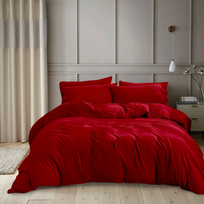Kiranjot Microfibre 200 TC Reversible Modern & Contemporary Duvet Cover Set With Pillow Cases, 137cm x 200cm, Burgundy