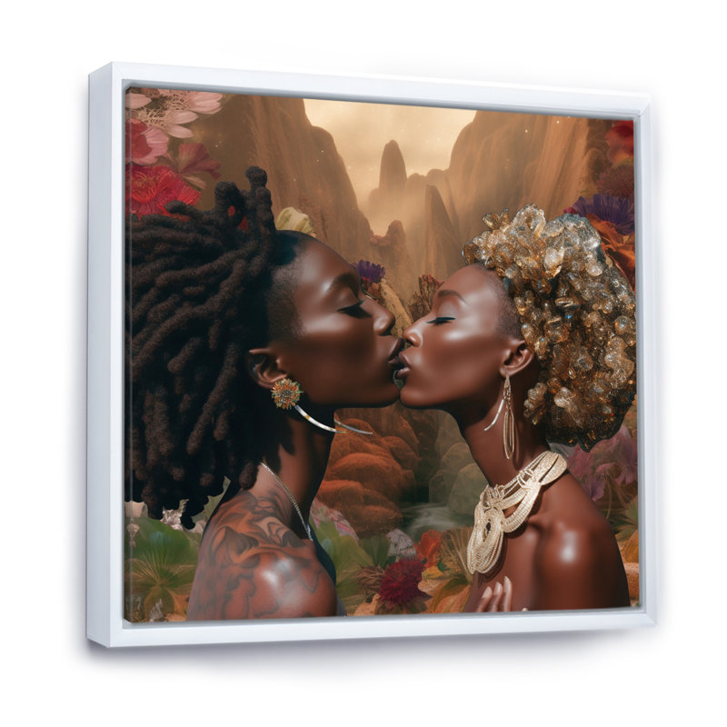 «Kissing African Goddess Divine Love I», reproduction sur toile, Cadre flottant blanc, H 36 po x l 36 po x P 1,5 po