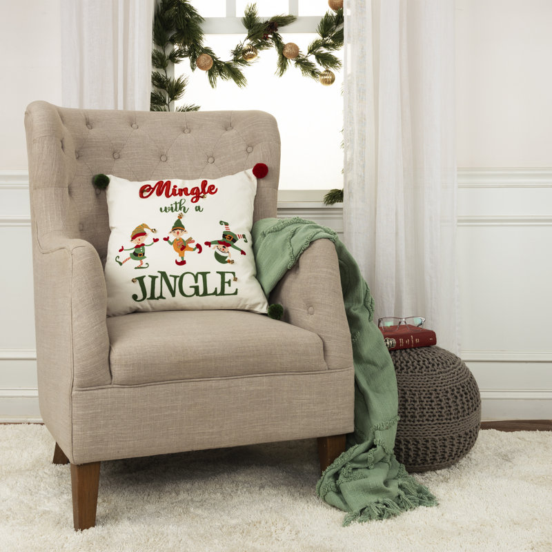 Ivory and Multicolor Embroidered Cotton Holiday Throw Pillow