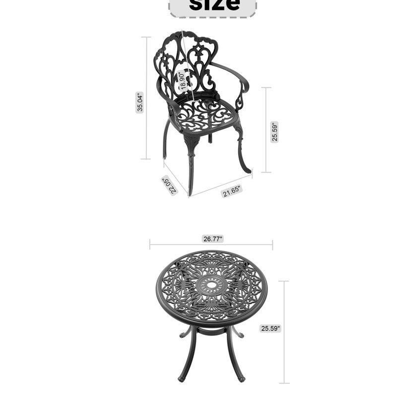 Patio en aluminium Andromeda avec cadre noir et coussins de siège en aluminium coulé à coussin de couleur aléatoire