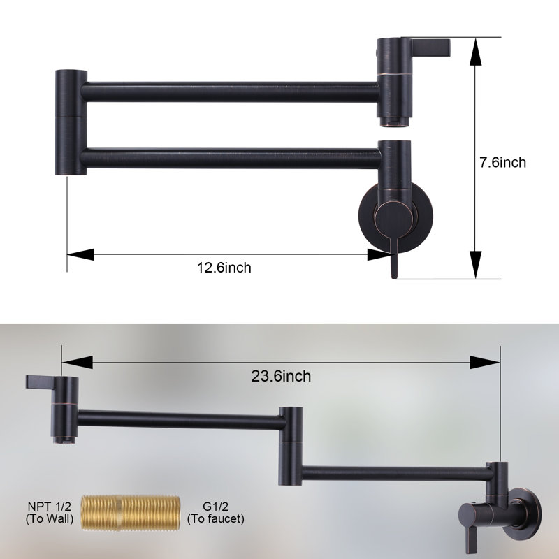 ARCORA Brass Wall Mounted Pot Filler Kitchen Faucet with Double-Handle, Oil Rubbed Bronze