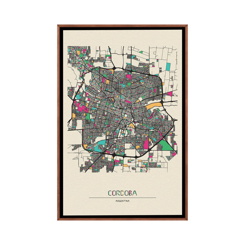 Cordoba, Argentina Map - Floater Frame Print on Canvas
