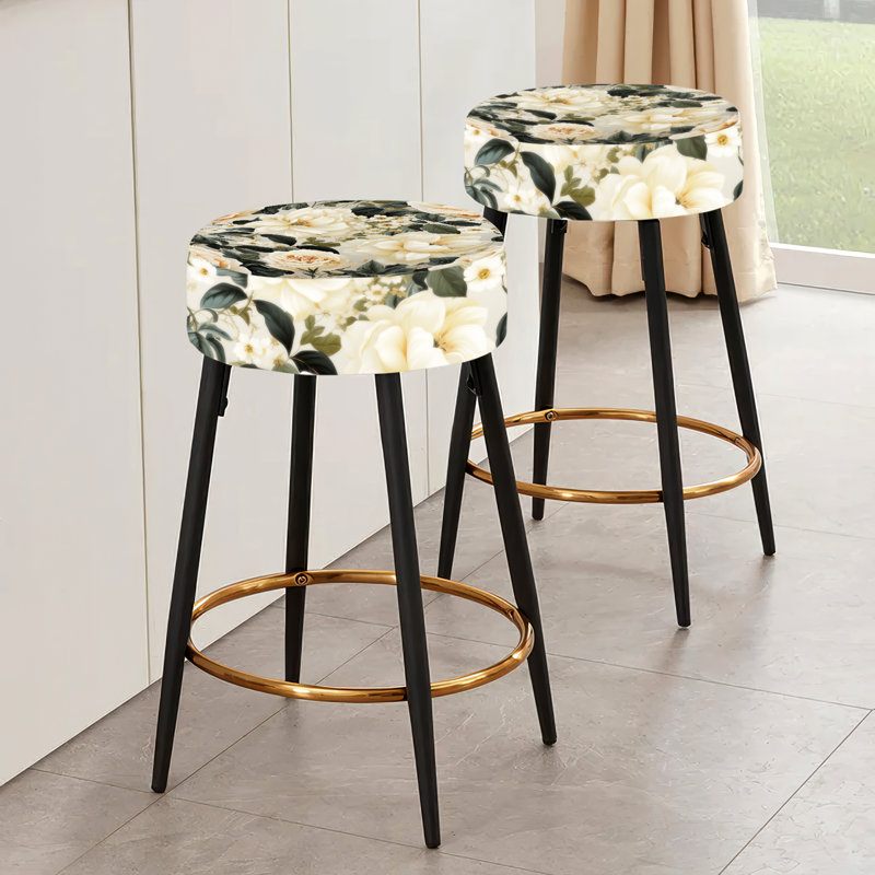 Ensemble de 2 tabourets de bar roses et beiges à motif de treillis antique II