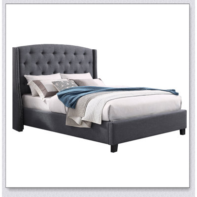 Wingback Tufted Upholstered Bed with Nailhead
