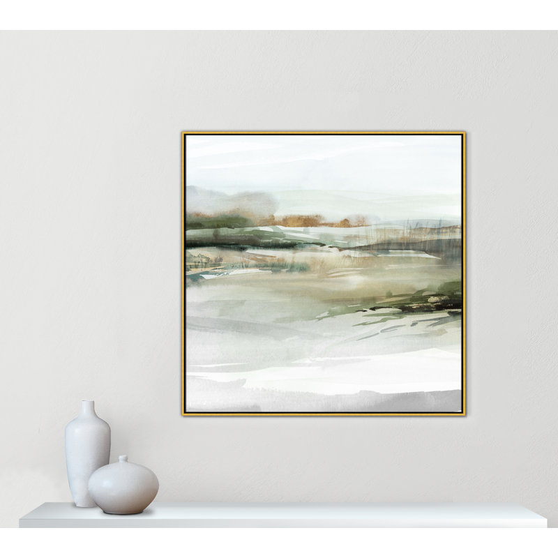 «Prologue II» par Isabelle Z, L 46,5 po x H 46,5 po, Toile avec cadre, Flotteur doré