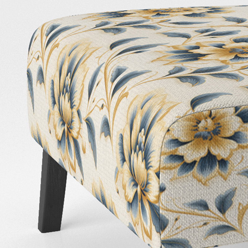 Contemporary Victorian Motifs Victorian Pattern - Velvet Upholstered Farmhouse Slipper Chair, Rustic Floral Accent Chair