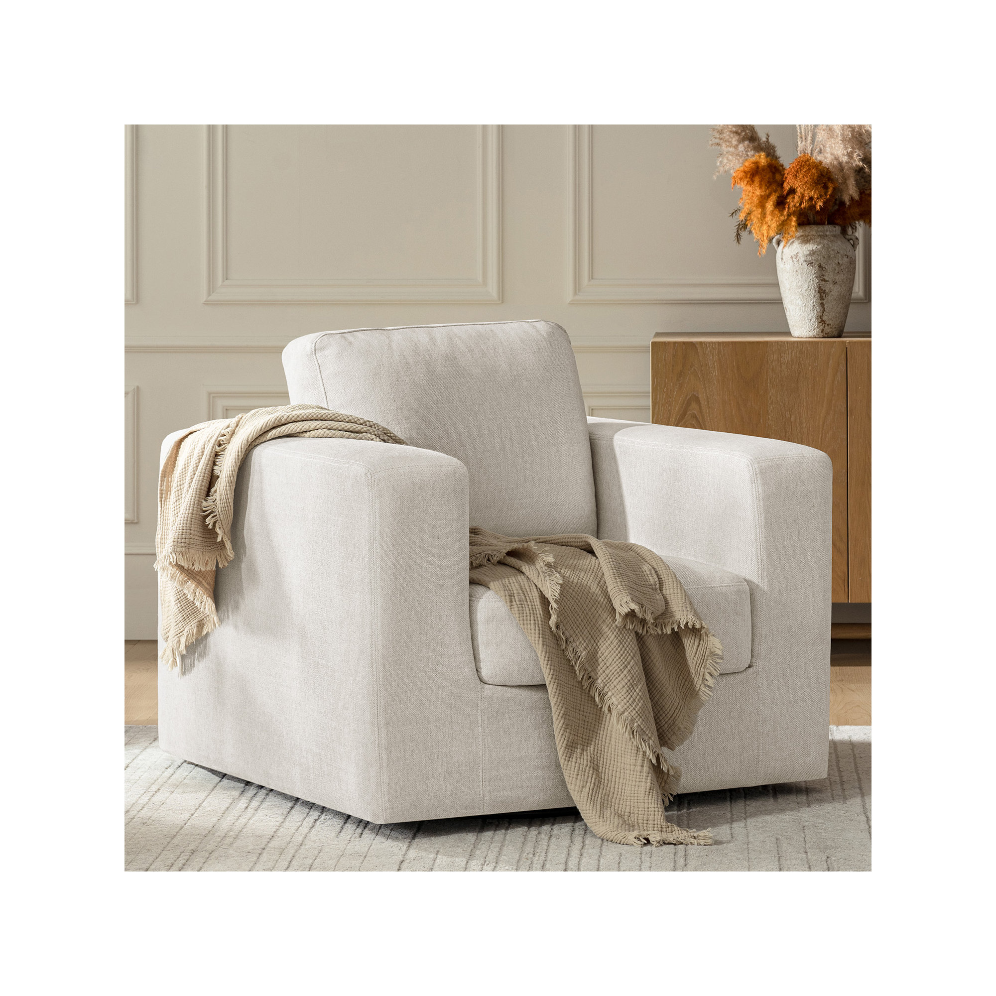 Adley Swivel Accent Chair, Oatmeal