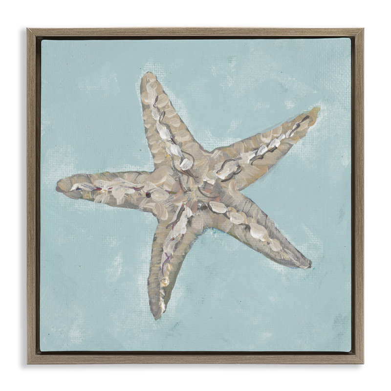 «Blue Starfish Impression» par Julie DeRice, Cadre flottant orme Montalcino, H 18 po x l 18 po