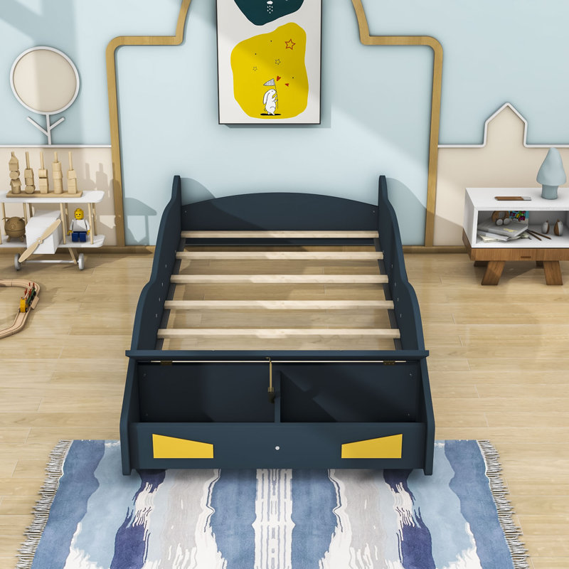 Adala Platform Storage Bed, Dark Blue/Yellow