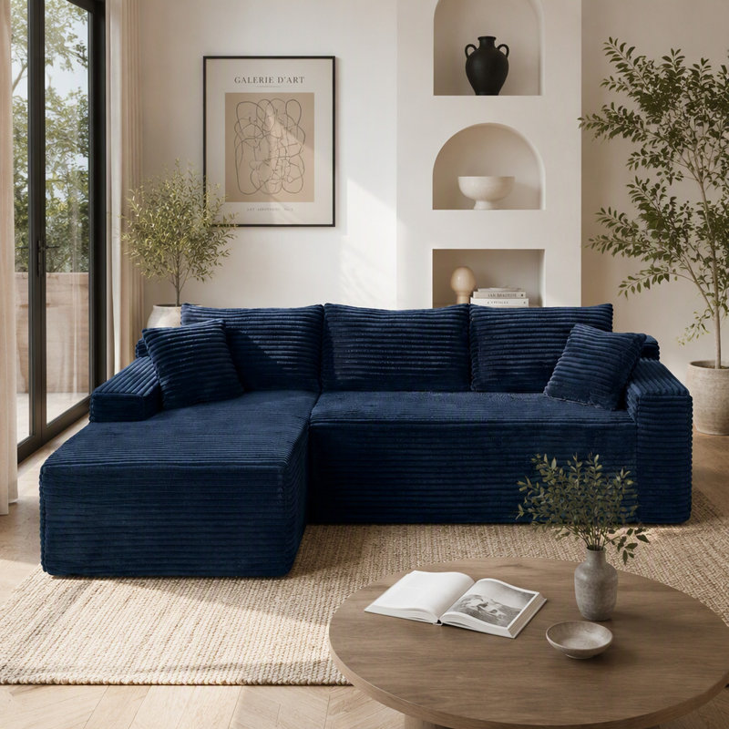 Canapé d'angle modulaire Cloud de 94,5 pouces (240 cm) au design minimaliste moderne, avec méridienne en L et assise profonde, idéal pour le salon et la chambre à coucher. Aucun assemblage requis.