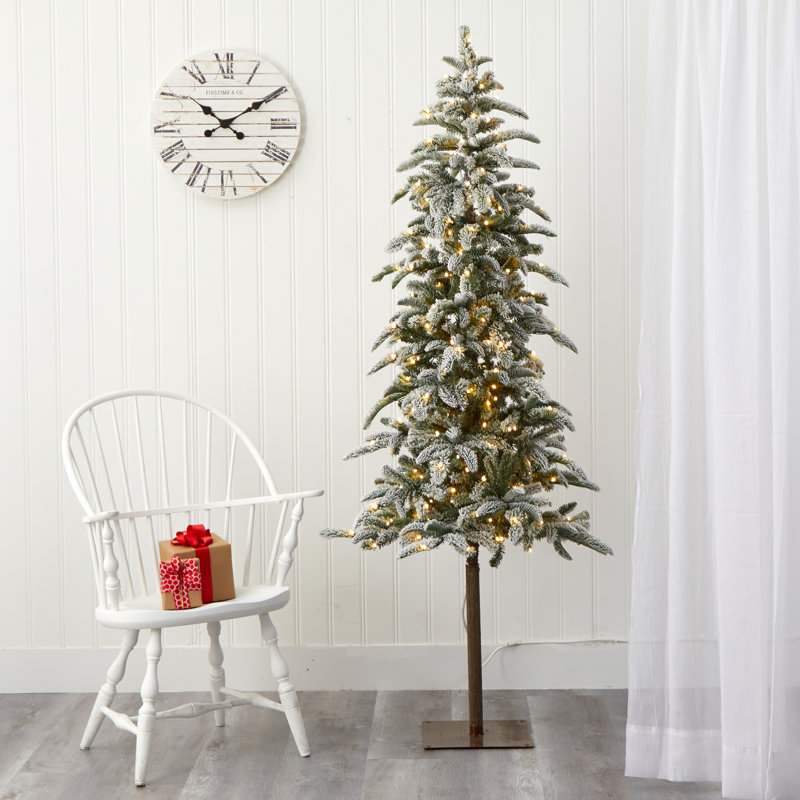 Arbre de Noël artificiel pin floqué avec lumières claires / blanches, H 6,5 pi