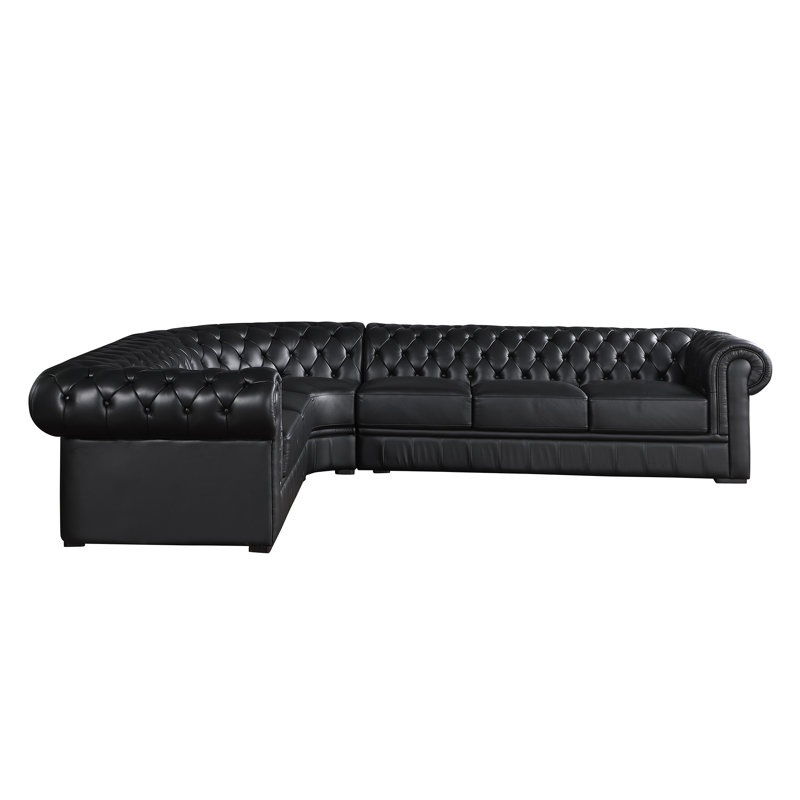Canapé modulaire 3 pièces Calletana, Cuir véritable noir