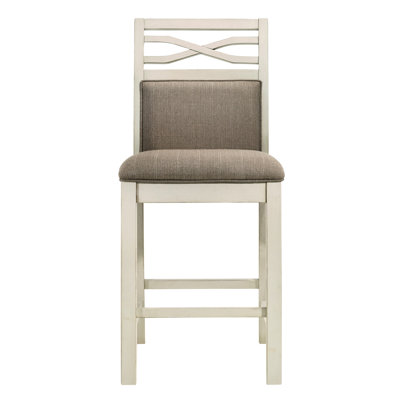 Chaises à hauteur de comptoir 2, siège rembourré gris, structure en bois, chaises de campagne décontractées, finition, revêtement en tissu, structure