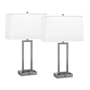 Ensemble de lampes de table rectangulaires robustes 29 "avec prise USB et prise de courant (Ensemble de 2)