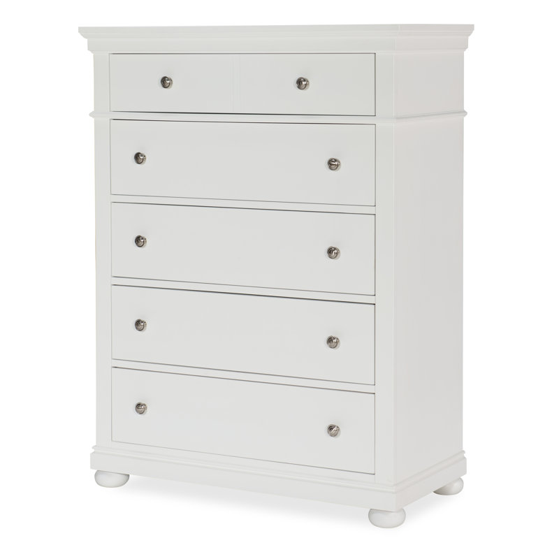 Commode en bois massif à 5 tiroirs Canterbury, Érable naturel / Blanc