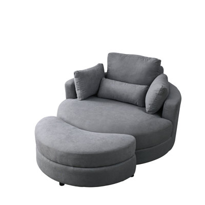 Welike Swivel Accent Barrel Modern Dark Grey Sofa Lounge Club Big Round Chair With Storage Ottoman Linen Fabric For Living Room Hotel With Pillows -  Ivy Bronx, 081CE86A442B467E8DB95D7E1102874F