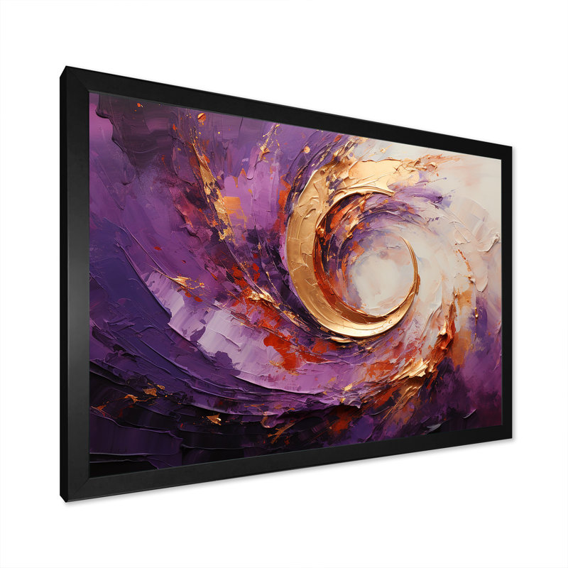 Spirales de lavande en fusion sur toile, Cadre simple noir, H 34 po x l 44 po x P 1,5 po