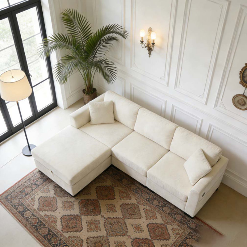 Canapé de rangement moderne avec port USB double, Beige