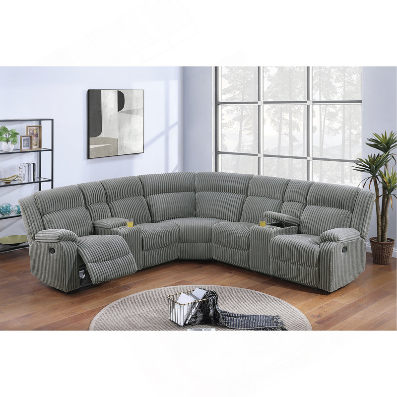 Power Motion Recliner Sectional In Fur-Like Corduroy Smoke, Smoke