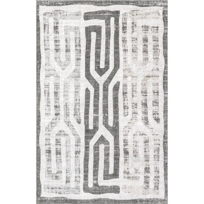 Erikka SpinClean Geometric Stripes Machine Washable Area Rug