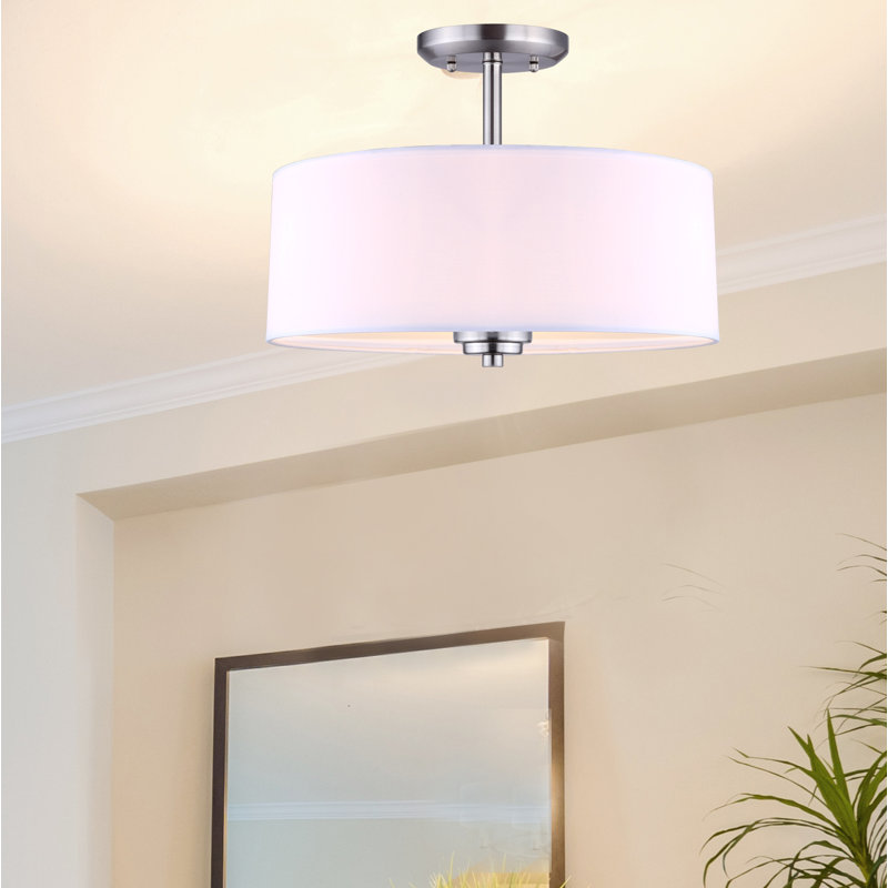 Plafonnier semi-encastré tambour 3 lumières Broyles, Nickel brossé