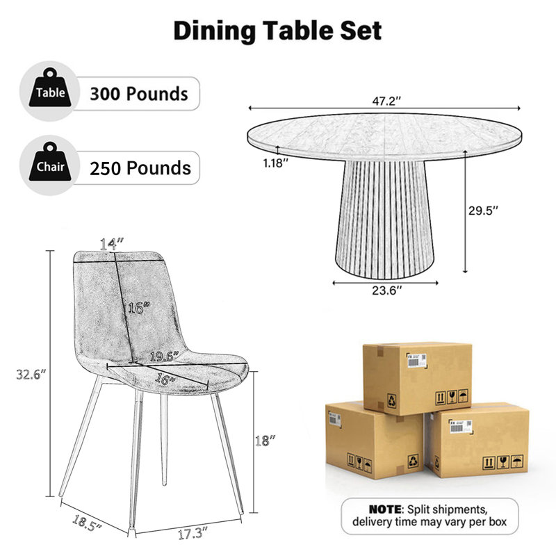 Ensemble de table de salle à manger ronde avec 4 à 6 chaises de luxe en cuir, Noir, 7 pièces : table, 6 chaises, Gray