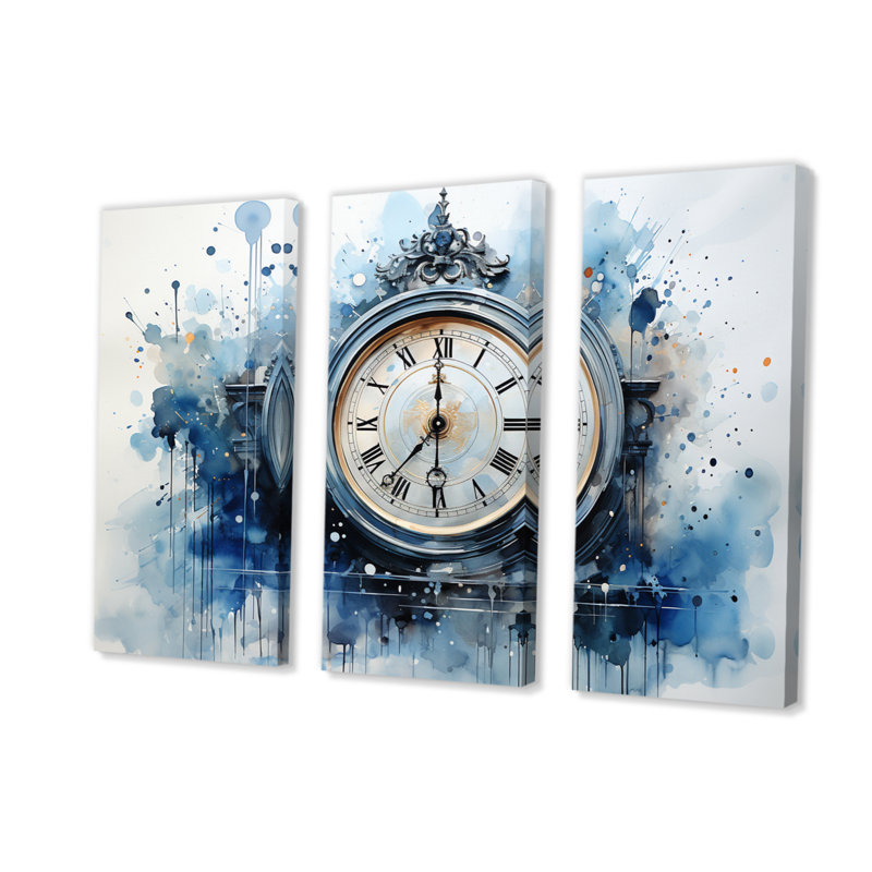 Horloge 3 pièces, H 28 po x l 36 po x P 1 po, Wrapped Canvas