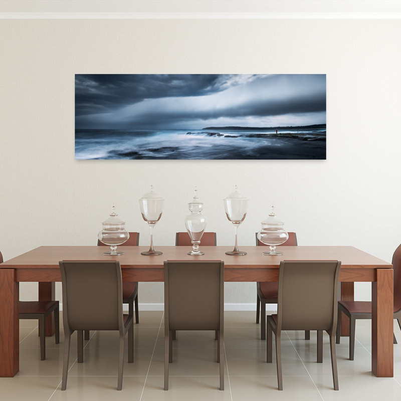 Moody Ocean Solitude, art dramatique abstrait côtier tranquille, H 20 po x l 60 po