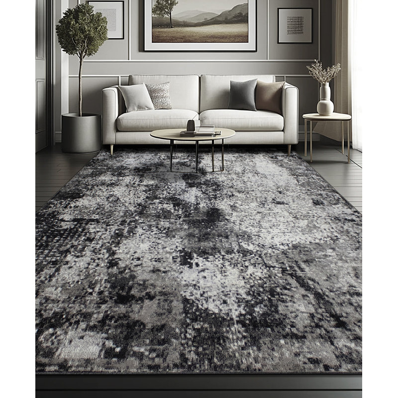 Machine Washable Bridget Gray/Black Rug, Rectangle 7'7" x 10'