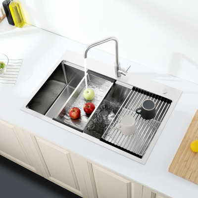 Évier de cuisine encastrable 33 po x 22 po x 10 po, acier inoxydable. Gris foncé, simple cuve avec bonde, drain rapide, accessoires d'évier de conception 33 po x 22 po, vidange rapide, fabrication