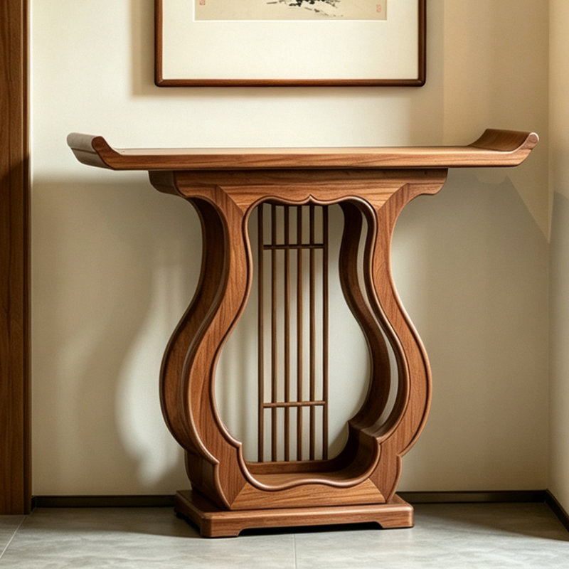 Console de style chinois rétro classique brune, H 35,4 po x l 55,1 po x P 15,7 po