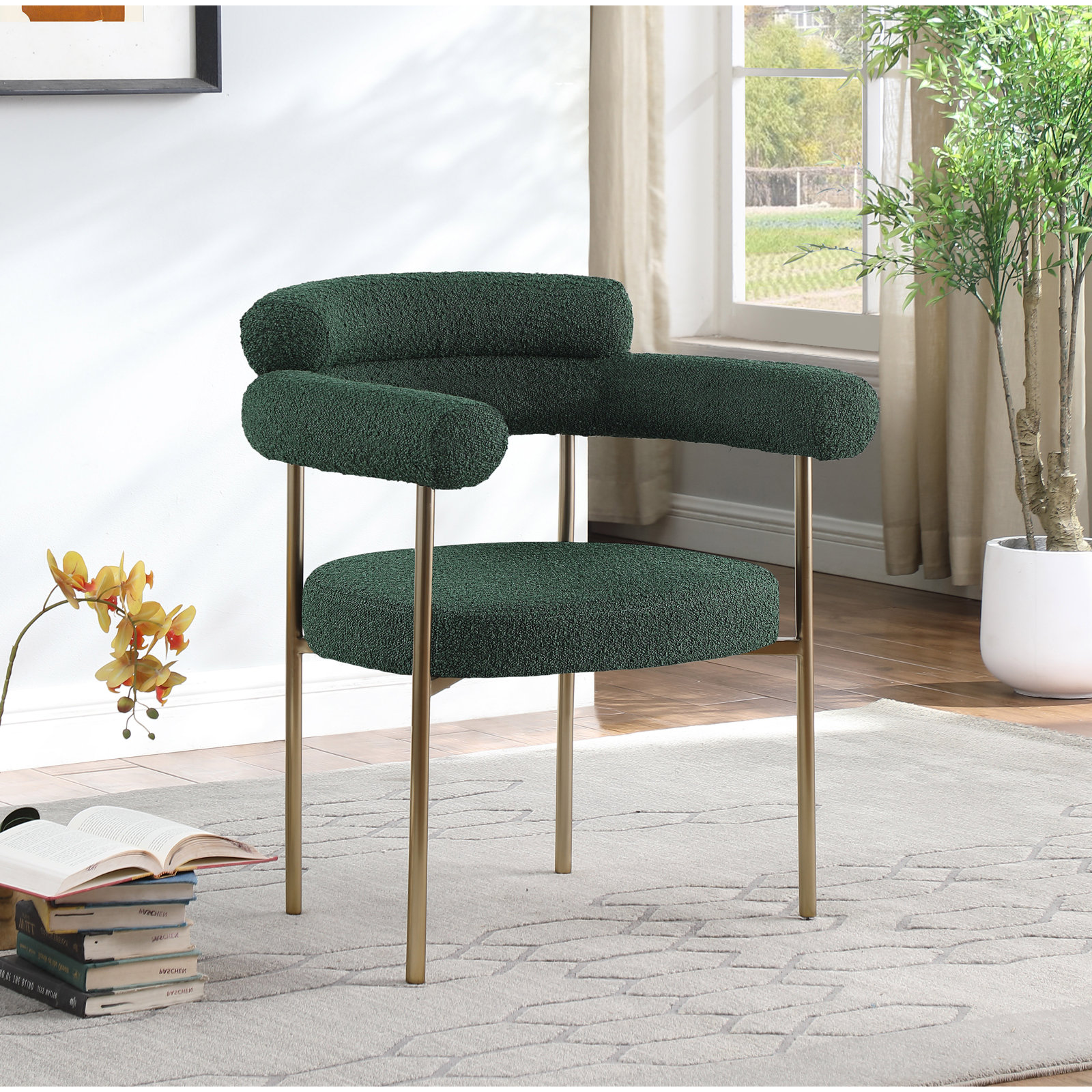 Dining Armchair, Green, Brushed Brass