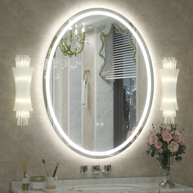 Miroir ovale en verre trempé anti-buée Aevar, 36 po x 28 po