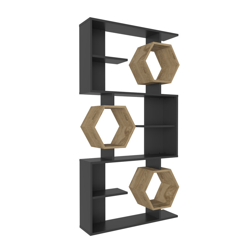 Lile 171cm H x 90cm W Bookcase, Black/Light Brown