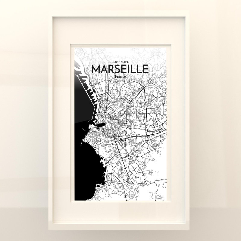 Marseille City Map In Ink - No Frame Print, 17cm H x 11cm W x 0.05cm D