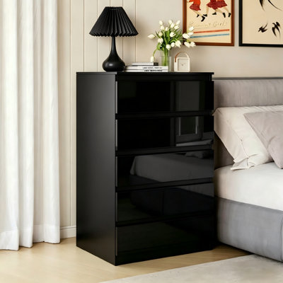 Haven Ato Wood Dresser for Bedroom, 5 Drawer for Clothes Storage, Modern Dresser with Wide Drawers, Wide Wooden Chest Drawers for Living Room, Entryway, TV Stand