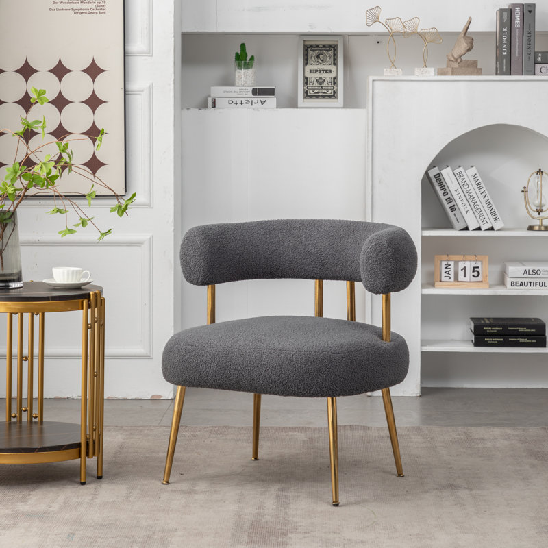 Upholstered Barrel Chair, Gray Polyester Blend