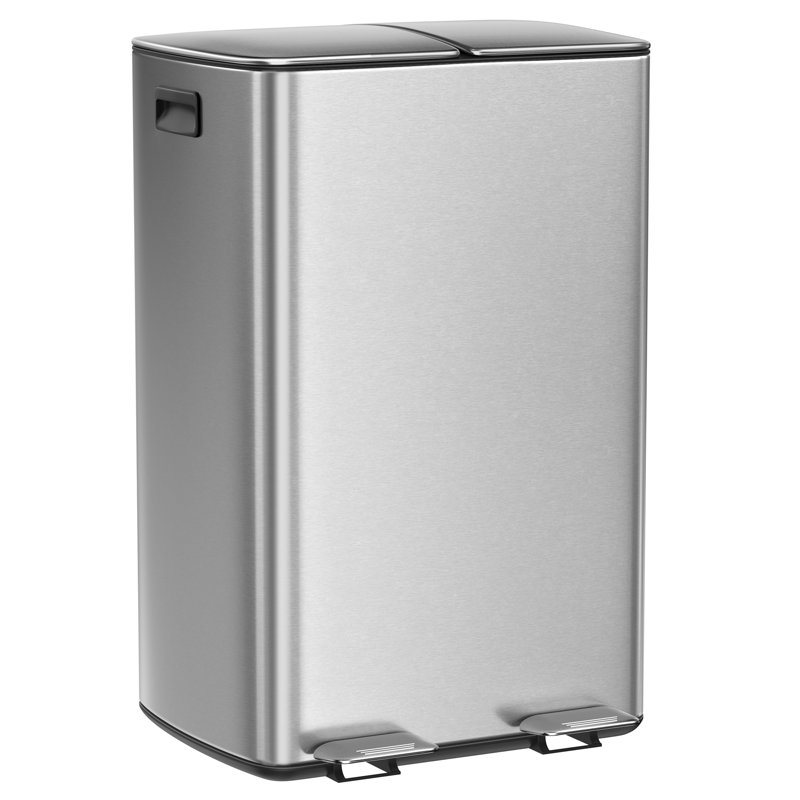 16 Gallon Steel Step On Multi-Compartments Trash Can, Silver