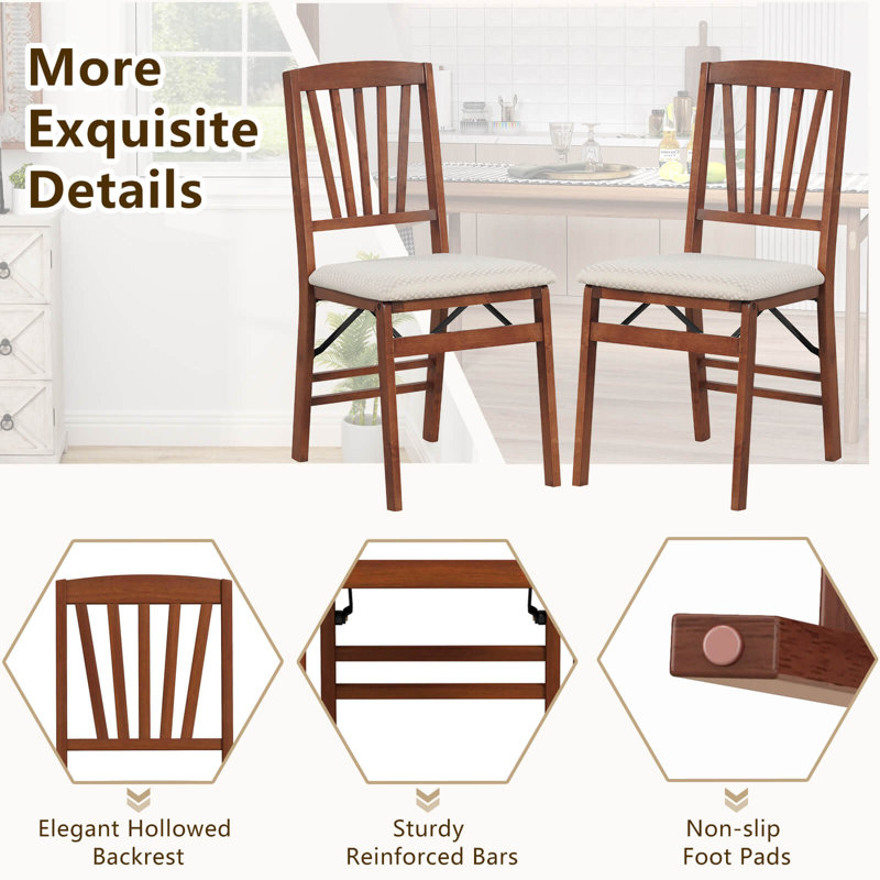 Kitchen Chairs With Rubber Wood Frame Upholstered Seat Hollowed Backrest, 4