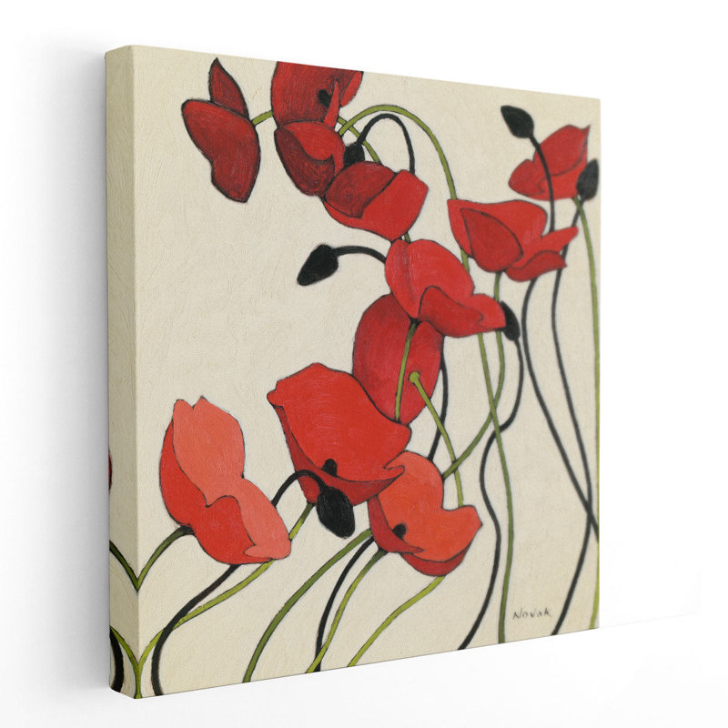 Coquelicots et crème II - reproduction d'art sur toile, H 20 po x l 20 po