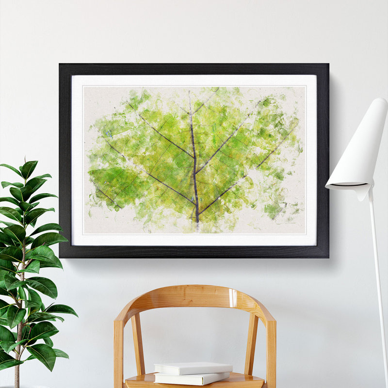 Lines of the Leaf Watercolour - Picture Frame Graphic Art Print, 62cm H x 87cm W x 2cm D, Black Framed