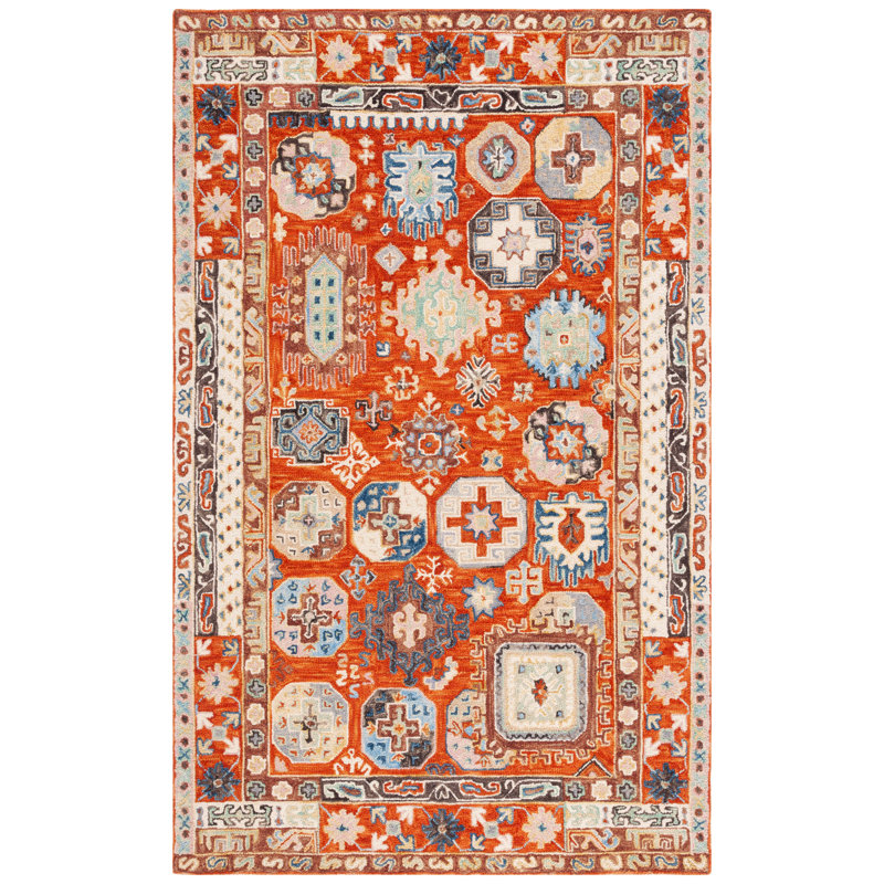 Shafiya Tufted Wool/Cotton Southwestern Rug in Rust/Ivory, Runner 2'3" x 7'